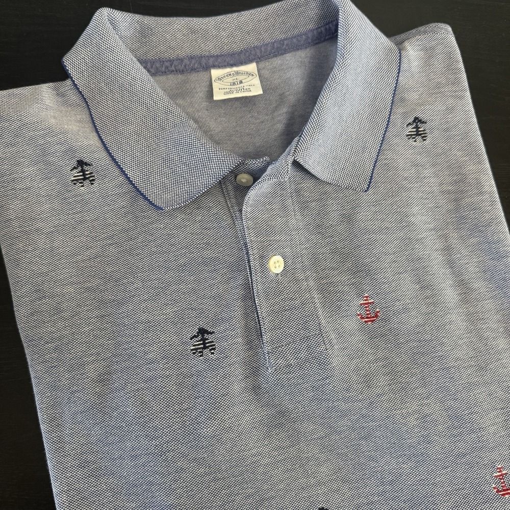 Brooks Brothers XL Golden Fleece Anchors Logo Golf Polo Shirt Blue Preppy Old $